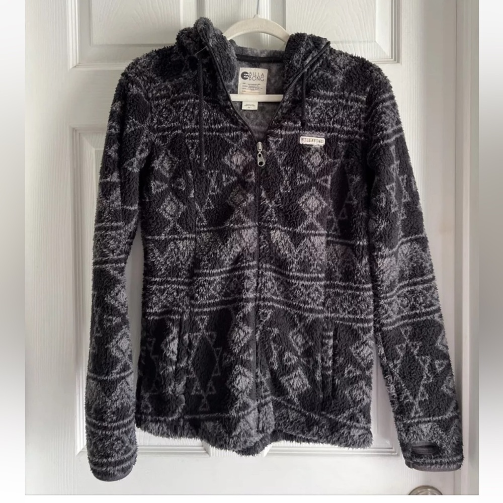 Medium Billabong Sherpa Fleece Full Zip Jacket Hoodie Plush Aztec Print Womens